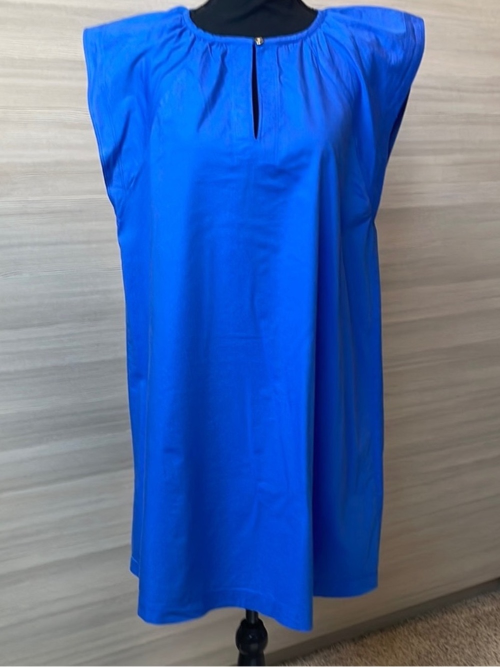 Ann Taylor Loft Cerulean Blue Cotton Short Sleeve Popover Dress w/Keyhole Neck 6